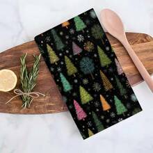 1 set/2 piezas Paños de cocina con diseño de árbol de Navidad y copos de nieve, adecuados para comedor, cocina, baño, decoración navideña, decoración de fiesta familiar, decoración del hogar, artículos del hogar, regalos para mayores y amigos