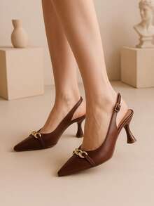 Mozione Open Back Pumps Heel Cup With Chain 081 - Rust Brown - View 1