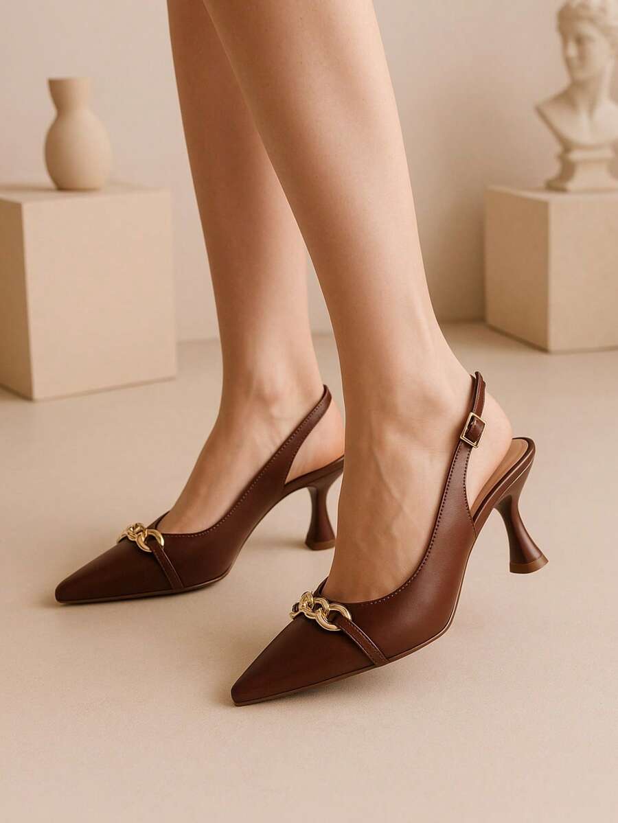 Mozione Open Back Pumps Heel Cup With Chain 081 - Rust Brown - View 1