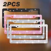 2pcs Bling Bling Plastic Car License Plate Frame, Crystal Rhinestone Handmade Multi-Color, Rust-Proof Durable, With Accessories, Christmas Gift - 2pcs - View 1