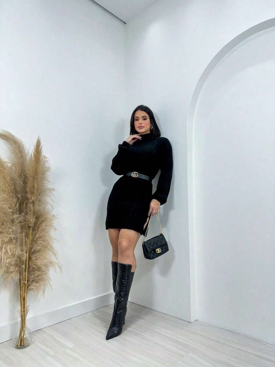 Women's Mousse Dress Long Sleeve Bubble Knit Winter