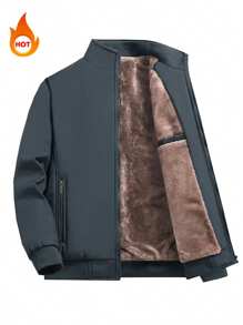 Fleece Lined Jacket Men, Fashionable Hooded Casual Warm Outerwear For Street Wear