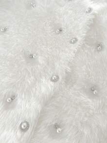 Women's Knitted Cardigan, Elegant Cashmere Blend Solid Color Ribbed Pearl Decor, Everyday Wear, Autumn/Winter