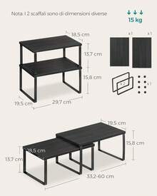 Scaffale Portaspezie, Set di 2 Organizzatori da Cucina Espandibili, Scaffale da Cucina Impilabile, Metallo e Legno Ingegnerizzato,Nero Inchiostro e Nero Ebano - nero - Visualizzare 4