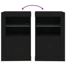 Larryhot Gabinete auxiliar con luces  de madera de ingeniería negra, hermoso y práctico, ideal para almacenamiento y decoración del hogar. - Negro - Ver 10