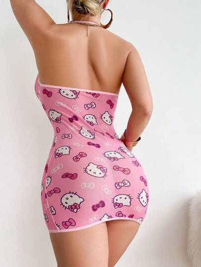 SANRIO 1pc Women's Pink, Hollow Out, Sheer&Backless, Sleepdress, Nightdress ﻿