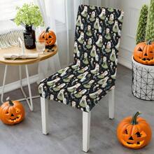 1 buc/2 buc/4 buc/6 buc Husă de scaun decorativă cu imprimeu de sărbători, stil desen animat drăguț, cu fantomă mică, temă de Halloween, husă elastică completă din spandex, husă de scaun rezistentă la murdărie pentru decorul casei