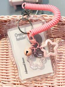 1 件装 返校 Kpop 照片卡夹钥匙扣 – 透明硅胶卡套，带蓝色星星图案，可保护公交卡、学生证等照片，可爱卡夹 - 彩色 - 查看 3