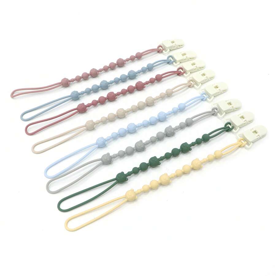 〈4PCS〉Bear Pacifier Clip! Silicone Teether Strap + Strong Clip, One-Piece Design For Stroller/Crib, Baby Travel Essentials (1/4PCS Options)