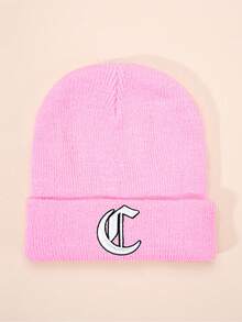 1 件哥特式 26 个英文字母刺绣儿童针织帽，男孩女孩户外休闲冬季保暖寒冷天气帽，适合日常穿着和服装 - 粉色 - 查看 53