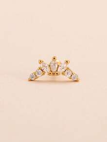 1pc Curved Zirconia Cartilage Earring, Suitable For Daily Wear - Yellow Gold - View 2