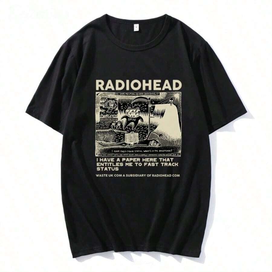 Classic Retro Radioheads T Shirt Men Retro Classic Tees North America Tour Rock Boy Women's Tshirt Camisetas Hombre Hip Hop Street Casual Top - 黑色 - 查看 1