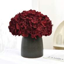 Silk Hydrangea Heads With Stems Artificial Flowers Heads For Home Wedding Decor,Pack Of 10 (White) - Đỏ claret mới - Xem 2