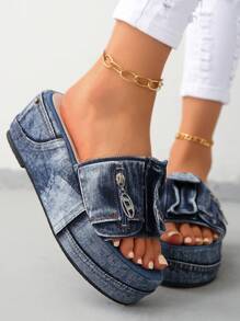 Women's Fashion Thick Bottom Wedge Asymmetrical Color Sandals/Open Toe Non-Slip Slippers/Outdoor Sports Casual Comfortable Versatile Slides