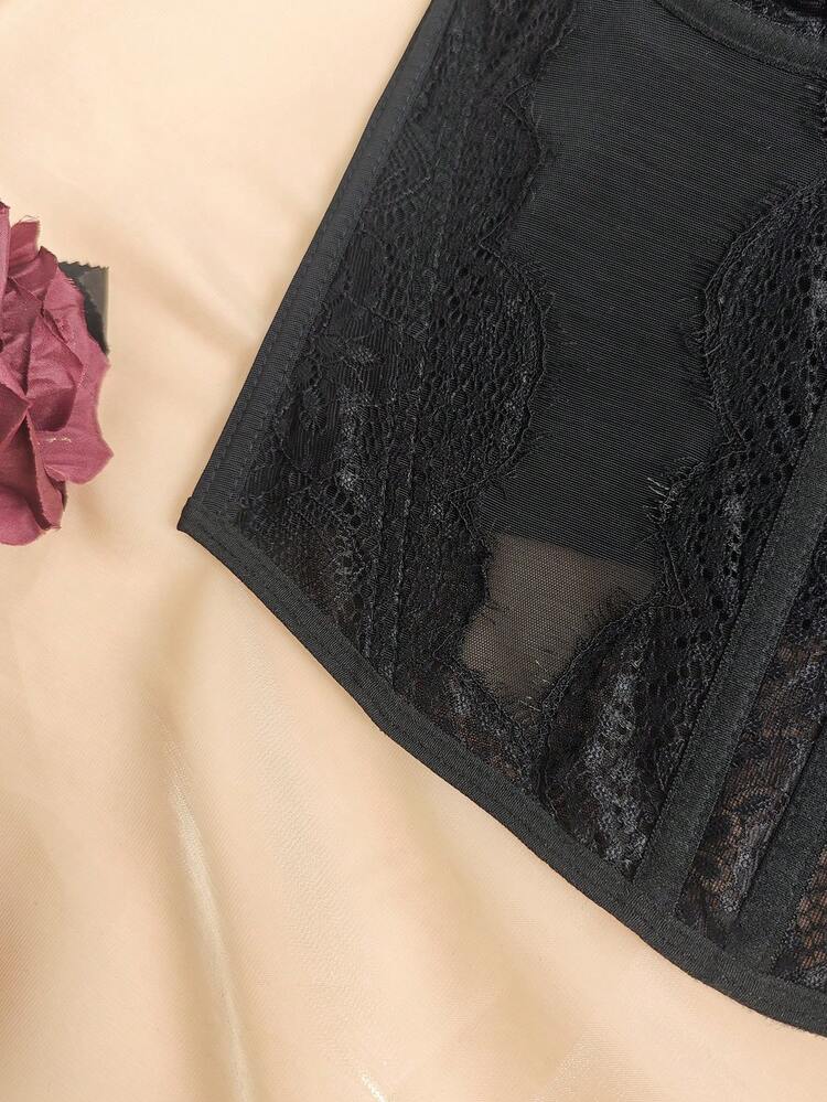 RAHQ 1 pieza Parte superior corta ajustada con adorno de encaje para mujer, top corset ajustado y sexy, adecuado para fiesta, viaje, reunión, Navidad, San Valentín, verano casual negro - Negro - Añade 5