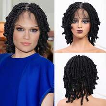 DWNSEN 14 Inch Summer Breathable Short Wig Fancy Hair Full Lace Short Passion Twist Wig With Baby Hair Lace Front Knotless Braided Twist Wig For  Women (Natural Black) - Black - View 4