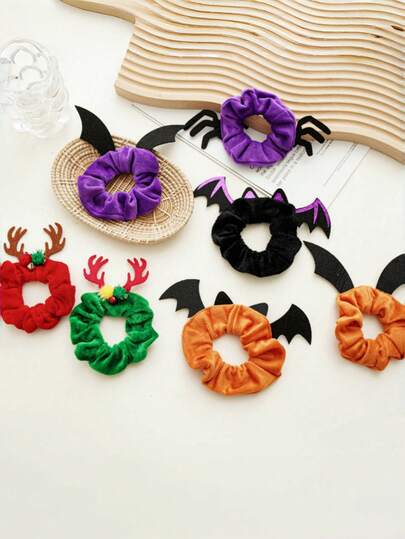 1 szt. gumek do włosów na Halloween z uroczymi akcentami nietoperza i pająka, modne gumki do włosów z materiału Y2K, fantazyjne gumki w kreskówkowym stylu dla kobiet - świąteczne akcesoria do włosów na imprezy