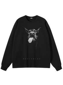 Tiny Spark 杜宾犬图案黑色长袖T恤 - 黑色 - 查看 2