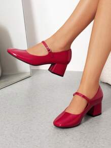 Women's Mary Jane Pumps Low Heel Dress Shoes Closed Round Toe Comfortable Wedding, Office, Party & Casual Work Shoes - 紅色 - 查看 3
