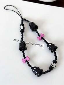 1pc New Ghost Beaded Phone Lanyard Skull Charm Phone Pendant, Anti-Lost Phone Strap - Multicolor - View 5