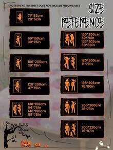 万圣节主题床笠，万圣节主题床垫保护套，床罩，舒适透气，抗起球，粉色卡通图案床罩，房间装饰，防尘防滑，适用于所有床型 - 单人床、双人床、大号床、特大号床，四季皆宜，不含枕头和枕套，可机洗，节日礼物，秋季装饰，房间装饰 - 彩色 - 查看 3