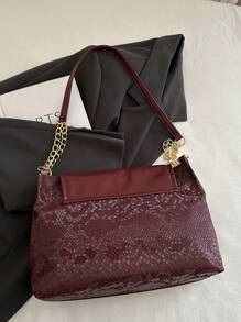 极简纯色链条斜挎包，拼布蛇皮纹女士手提包，高品质时尚单肩包，2025秋季新品