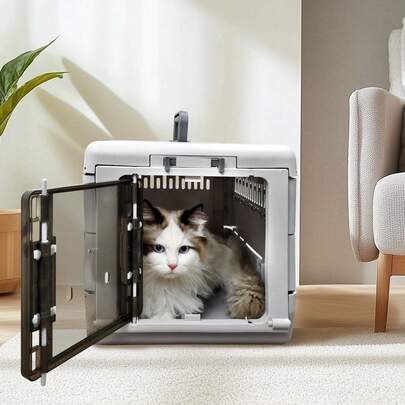 Large Plastic Airline Approved Kennels Collapsible Design Travel Pet Carrier, Portable Carry Cage Crate For Cats And Dogs