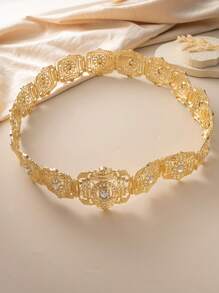 1pc Gold-Plated New Turkish Moroccan Kaftan Belt, Middle Eastern Arabic Women's Luxury Wedding Party Dress Chain, Fashion Waist Chain