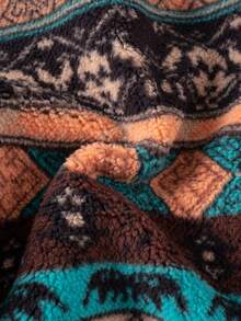 1 pieza Chaqueta de forro polar a rayas de moda para niña, Chaqueta de punto esponjosa para niños y niñas, Diseño de cremallera con cuello alto, Prenda exterior casual y versátil, Adecuada para uso diario u outdoor en otoño/invierno