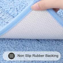 HEBE Soft Fluffy Bathroom Runner Rugs Set Of 3 Bath Mats With U Shape Toilet Rugs Non Slip Washable Bath Rugs Absorbent Bathroom Carpet For Shower Tub - Màu xanh nhạt - Xem 2