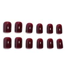 24pcs Dark Red Press On Nails Square, Burgundy Pure Jelly Soft Gel Nails Square Fake Nails, Glossy Stick Glue 0n Nail Kit For Women, Reusable Stick On Acrylic Fake Nails Manicure Set
