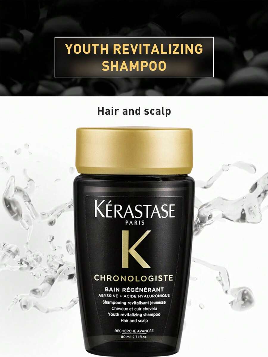 Kérastase Chronologiste 赋活洗发露 80ml，奢华黑钻系列，修护受损发质，恢复秀发活力，蕴含深海萃取精华和透明质酸，令秀发柔软亮泽，是送给女友/闺蜜的完美礼物，无硫酸盐配方，沙龙级品质，适合所有发质，日常使用或旅行携带皆宜，100% 满意保证