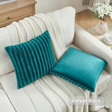 1pc Solid Color Throw Pillow Cover (Pillow Insert Not Included), Fabric Cushion Cover, Suitable For Living Room Sofa - Blue - View 5