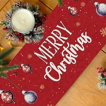 1pc Christmas Table Runner, Santa Claus & Candle Design, Polyester Material, 35x181cm, Winter Christmas Home Party, Dining Room & Living Room Table Decor, Indoor & Outdoor Tabletop Center Decoration