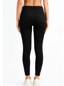Jeans Mujer Dama  Recto Ajustados Cintura Alta Skinny Stretch Pantalones de Mezclilla Tiro Alto Bolsillos Levantapompa Corte Colombiano Excelente Calidad - Negro - Ver 4