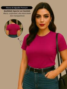 Blusa feminina camiseta com manga casual basico simples tendencia comprida diario noite rua verao - Pink - Visão 1