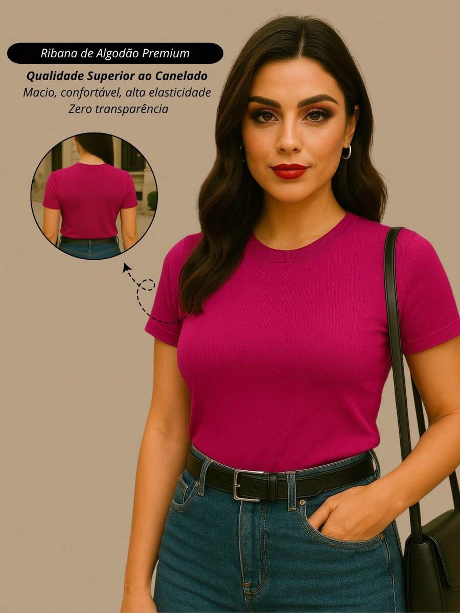 Blusa feminina camiseta com manga casual basico simples tendencia comprida diario noite rua verao - Pink - Visão 1