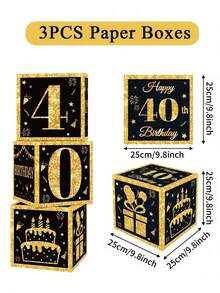 Bộ 3 hộp trang trí sinh nhật 18/21/30/40/50/60/70/75 tuổi, màu đen & vàng, hộp đựng bóng bay chúc mừng sinh nhật, đồ dùng trang trí tiệc sinh nhật bằng giấy theo chủ đề. - Nhiều màu - Xem 7