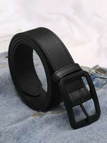 1 件装电镀扣加大码百搭流行男士腰带，扣式皮带，休闲简约腰带，百搭扣装饰牛仔裤 - 黑色 - 查看 2