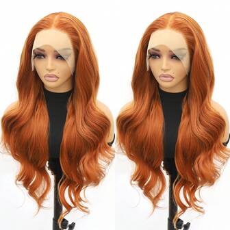 200% Density 26 Inch Curly Lace Front Ginger Wigs 13x4 HD Transparent Lace Front Wig Heat Resistant Synthetic Loose Wave Wig Ginger Orange Wavy Glueless Lace Wig Body Wave 13*4 Frontal Wigs Loose Weave Long Curly Lace Wigs 13X4 Ginger Color Wigs