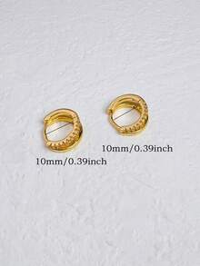 1 Pair Double Layer Stackable Huggie Hoop Earrings For Women,14K Gold Plated CZ Hoop Cartilage Helix Lobes Hinged Sleeper Small Hoop Earrings Set For Girls - Gold-1# - View 3