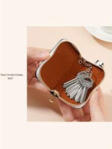 Leopard Print Car Key Chain - Iron Zipper Wallet With Adjustable Shoulder Strap, Large Capacity Multi-Function Key Holder, Unisex, Fashionable And Practical, Can Be Used As Women's Coin Purse, Mini Wallet, Wallet, Autumn Wallet, Key Chain - Multicolor - View 7