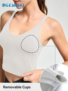 Áo tank top thể thao dáng dài không gọng, có đệm mút, hỗ trợ vừa phải dành cho nữ, thích hợp cho mùa hè. - Màu Xám nhạt - Xem 8