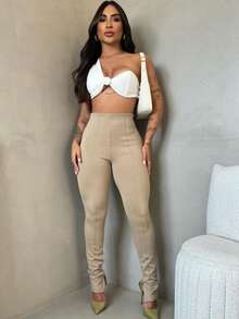 Women's Pants, Zarah Pants, Beautiful And Super Modern, Comfortable And Stylish, The Perfect Pants For Any Occasion Simple Elegant Casual Fabric Split Asymmetrical - 卡其色 - 查看 4