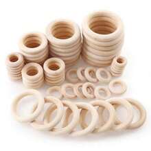 20pcs Natural Wooden Craft Rings, Unfinished Wooden Rings In Various Sizes, Round Pendant Connectors For Jewelry Making - Khaki - View 8