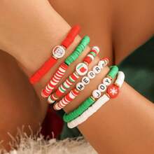 Adad111 2025 Fashion Christmas Letter Contrasting Soft Ceramic Beaded Set Bracelet Creative Snowman Bracelet Versatile Hand Decoration