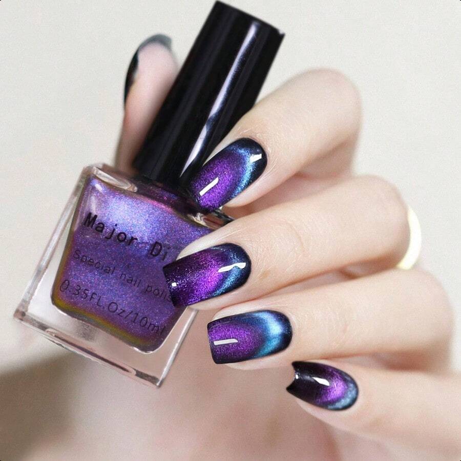 Cat Eye Nail Polish Quick Dry  Nail Polish With Magnetic Stick Vegan And CrueltyFree Nail Paint Art For Nail Salon-0345 - 紫色 - 查看 1