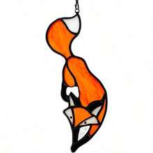 HLTA3A BOXCASA Fox Stained Glass Suncatcher For WindowFox Gifts For Men Ladies Stained Glass Window Hangings For Living Room Bedroom Office Fox Sun Catcher Home Decoration Window Panels Oplm - B - 查看 1