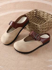 Retro Leather Sandals, Casual Slippers, Closed Toe Half Slippers - Beige - View 6