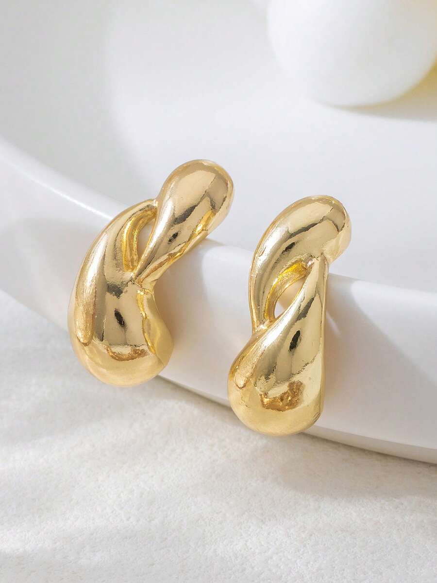 1 Pair Classic Fashion Asymmetric Water Drop Shape Geometric Design Stud Earrings Suitable For Women's Daily Wear - Water Drop Earrings - View 1